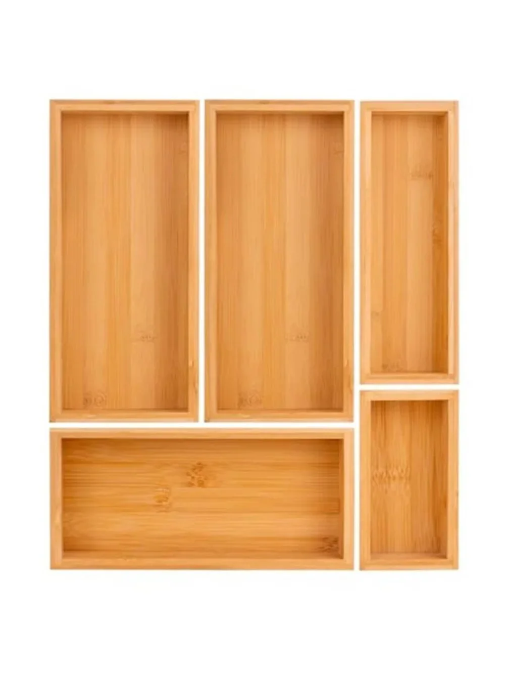 Bamboo Drawer Organizer 5 pcs Expandable Stackable Kitchen Utensil Desk Storage
